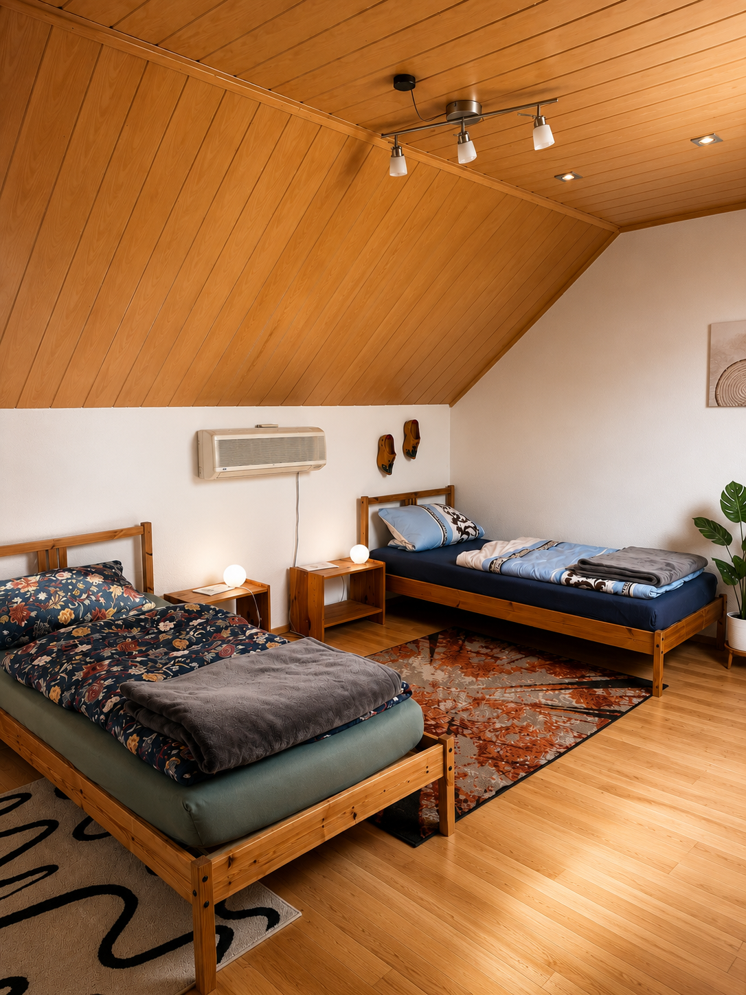Schlafzimmer mit zwei Einzelbetten im Monteurzimmer Graf